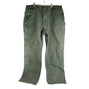 Carhartt Mens Pants Green Carpenter Button Zip Pocket Cotton High Rise 42X34